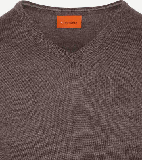 Suitable merino pullover v-hals taupe | Slim-fit