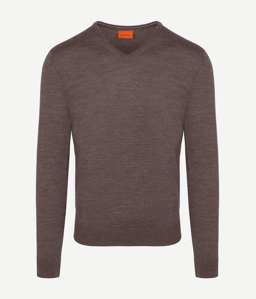 Suitable merino pullover v-hals taupe | Slim-fit