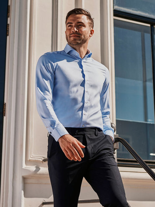 Suitable non iron overhemd blauw | Slim-fit