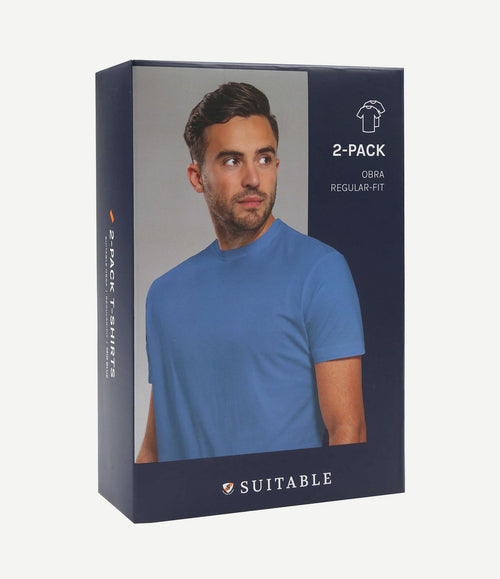Obra t-shirt hoge ronde hals mid blauw (2-pack)