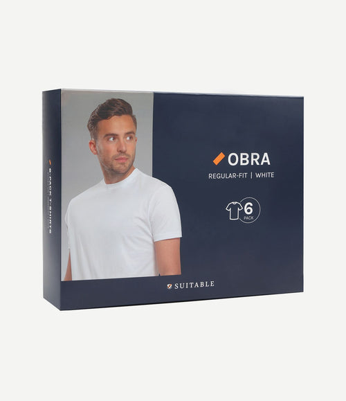 Obra t-shirt hoge ronde hals wit (6-pack)