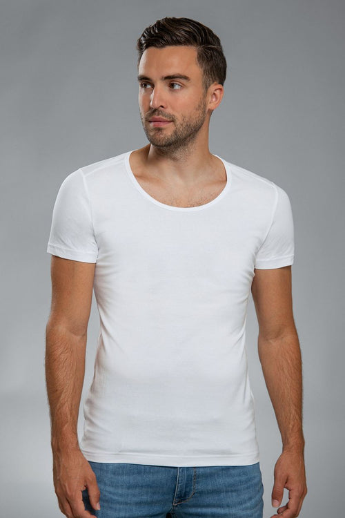 Suitable Otaru t-shirt brede ronde hals wit (2-pack) | Slim-fit