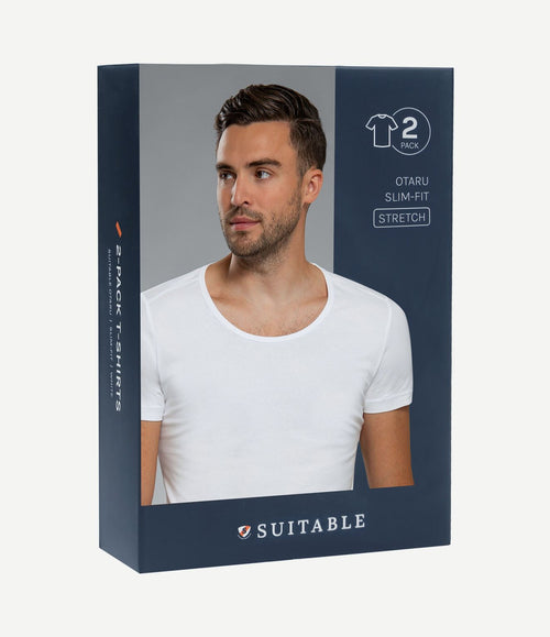 Otaru t-shirt brede ronde hals wit (2-pack)