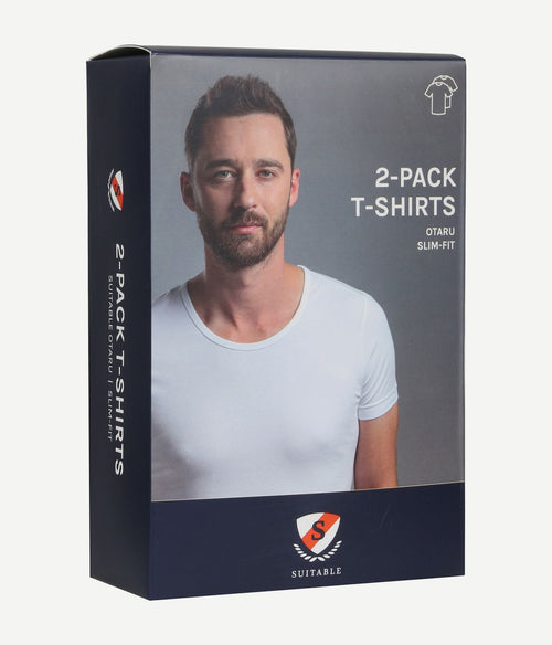 Suitable Otaru t-shirt brede ronde hals wit (2-pack) | Slim-fit