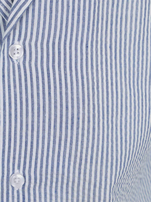 Short sleeve overhemd stripe seersucker lichtblauw