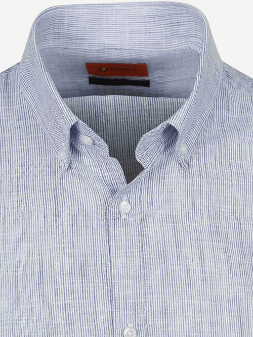 Overhemd cotton slub streep blauw