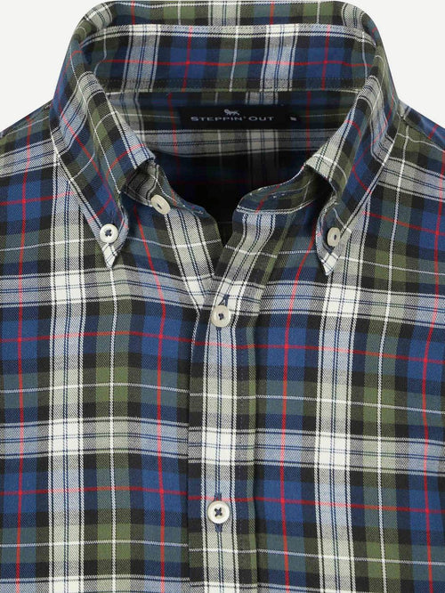 Steppin' Out overhemd flanel checks groen blauw | Slim-fit