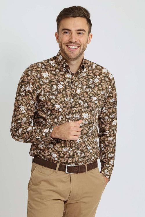 Overhemd paisley groen beige