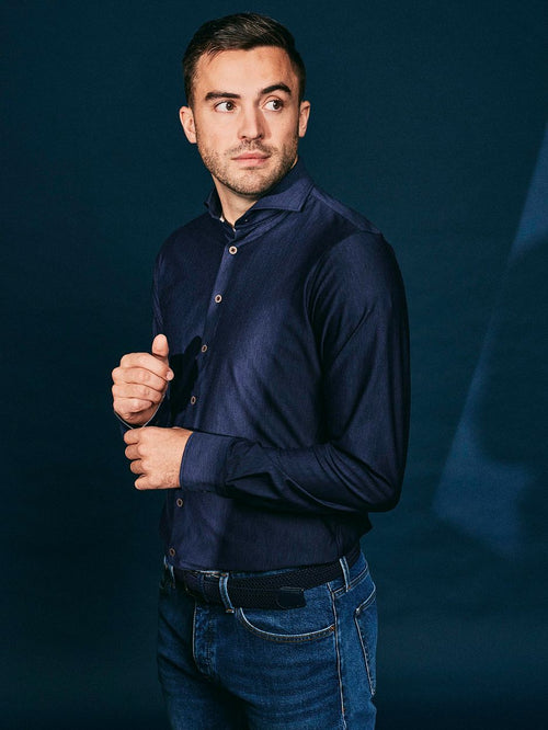 Herringbone overhemd donkerblauw