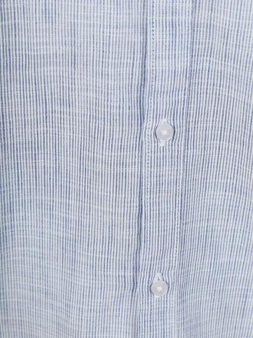 Overhemd cotton slub streep blauw