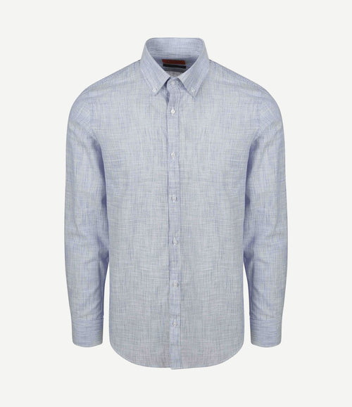 Overhemd cotton slub streep blauw
