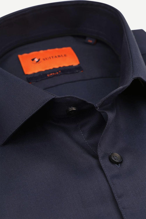 Suitable overhemd extra lange mouwen twill donkerblauw | Slim-fit