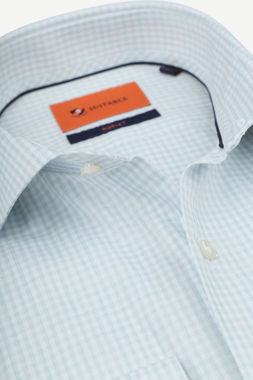 Suitable overhemd extra lange mouwen twill ruit lichtgroen | Slim-fit
