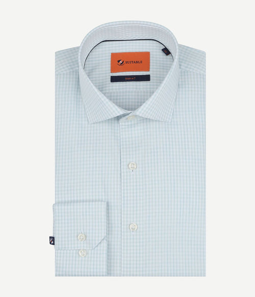 Suitable overhemd extra lange mouwen twill ruit lichtgroen | Slim-fit