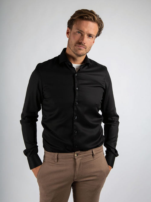 Suitable overhemd extra lange mouwen twill zwart | Slim-fit