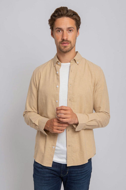 Suitable overhemd flanel beige | Slim-fit