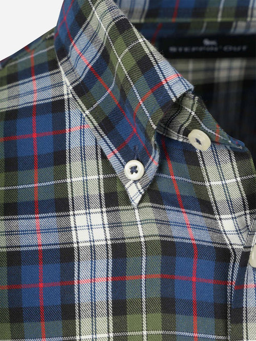 Steppin' Out overhemd flanel checks groen blauw | Slim-fit