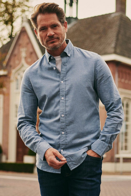 Suitable overhemd flanel lichtblauw | Slim-fit