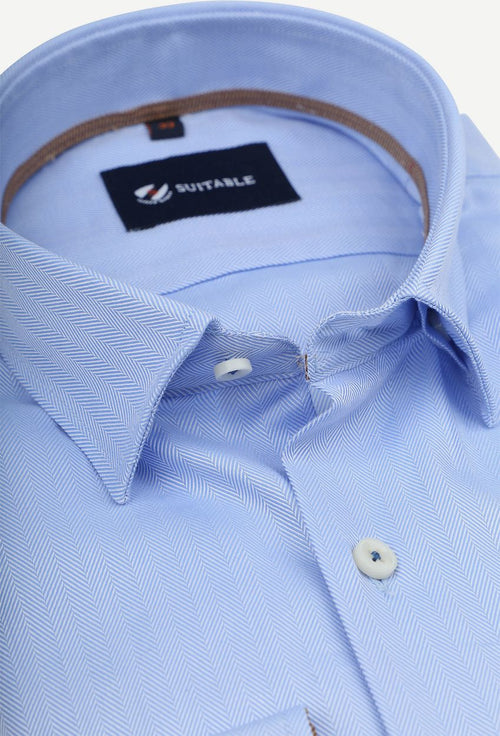 Suitable overhemd herringbone lichtblauw | Slim-fit