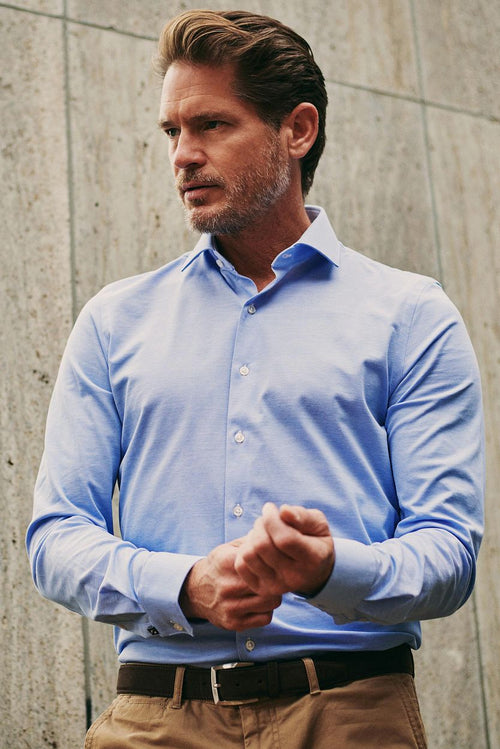 Suitable overhemd knitted piqué lichtblauw | Slim-fit