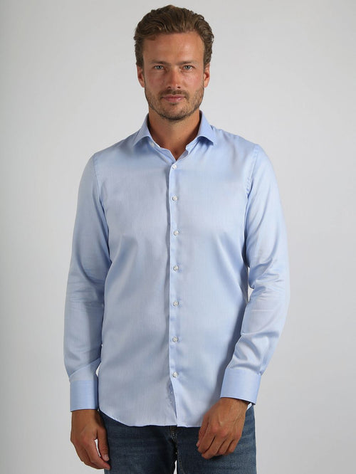 Suitable overhemd knitted piqué lichtblauw | Slim-fit