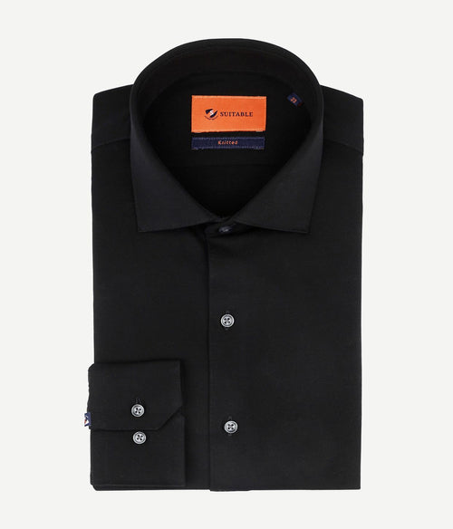 Suitable overhemd knitted pique zwart | Slim-fit