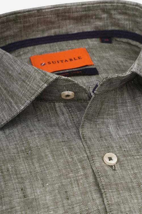 Suitable overhemd linnen groen | Slim-fit