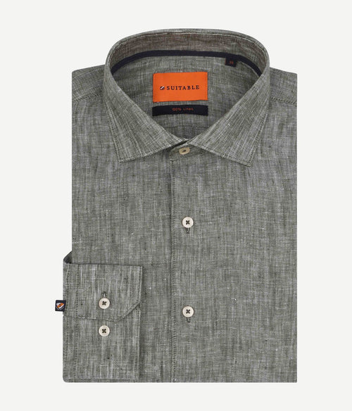Suitable overhemd linnen groen | Slim-fit
