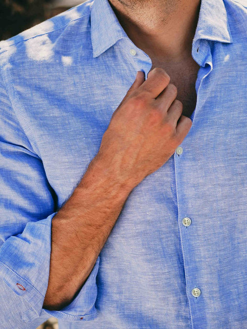 Suitable overhemd linnen lichtblauw