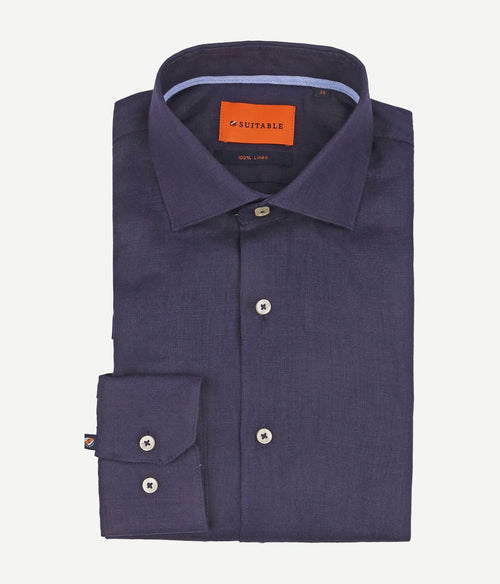 Suitable overhemd linnen donkerblauw | Slim-fit