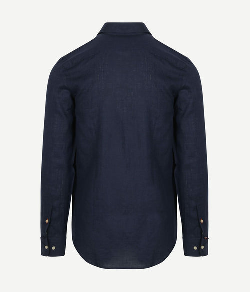 Suitable overhemd linnen donkerblauw