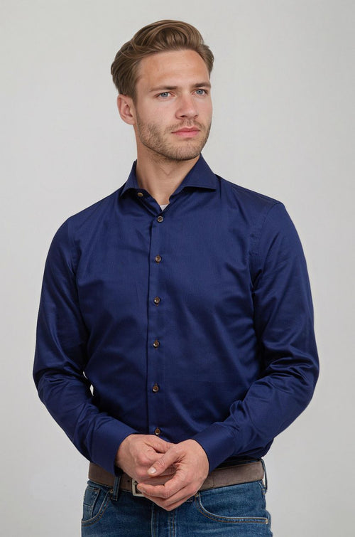 Suitable overhemd donkerblauw blauw twill dr-05 | Slim-fit