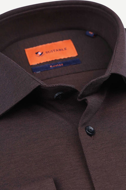 Suitable overhemd pique bruin | Slim-fit