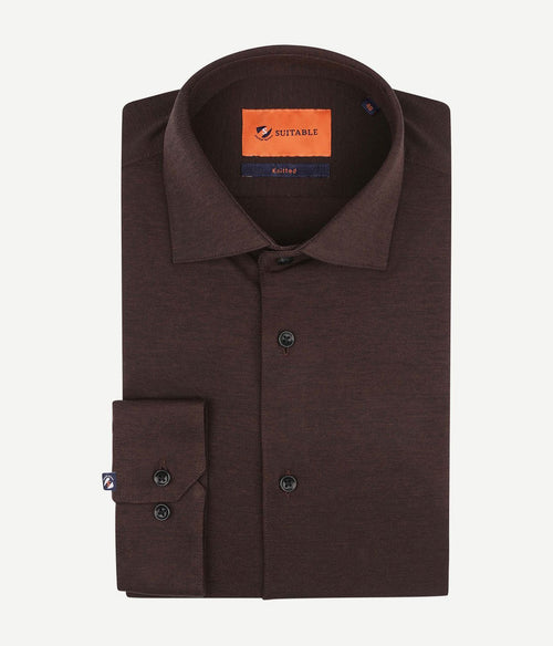Suitable overhemd pique bruin | Slim-fit