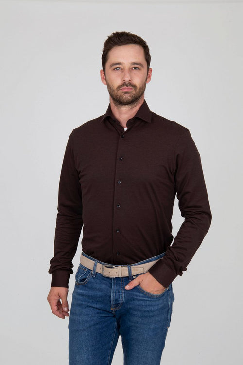 Suitable overhemd pique bruin | Slim-fit