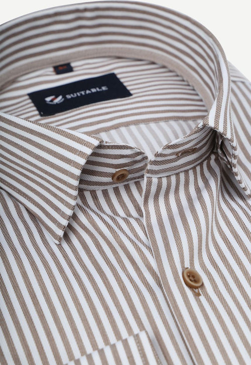 Suitable overhemd streep bruin | Slim-fit