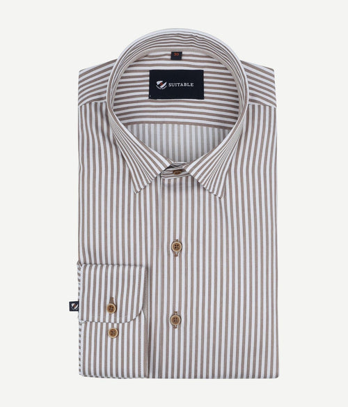 Suitable overhemd streep bruin | Slim-fit