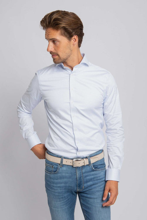 Suitable overhemd streep lichtblauw non iron | Slim-fit