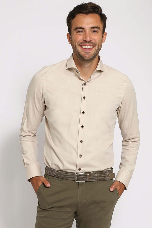 Suitable overhemd twill beige | Slim-fit