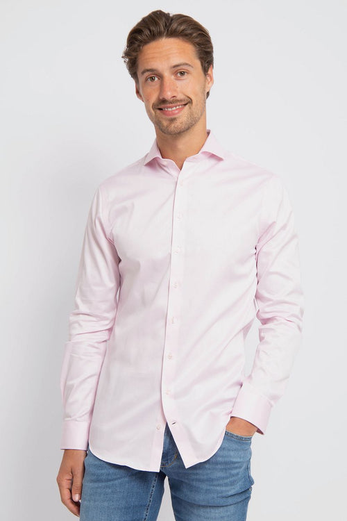 Suitable overhemd twill stretch roze | Slim-fit