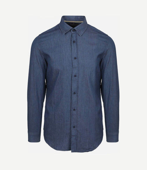 Overhemd washed donkerblauw