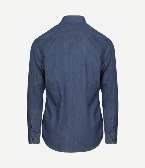 Overhemd washed donkerblauw