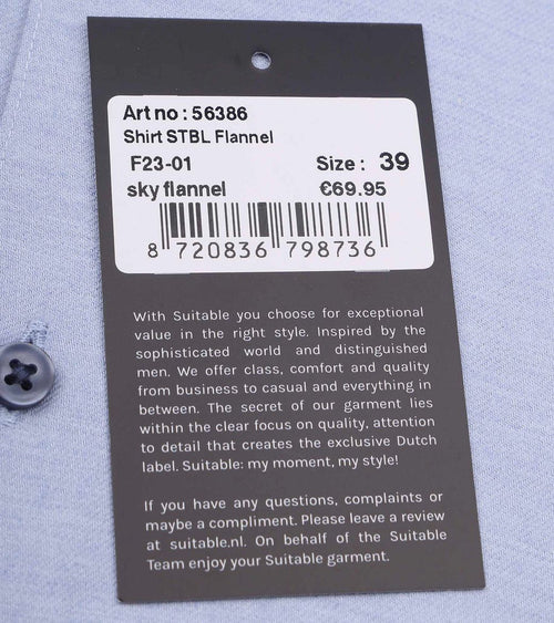 Suitable overhemd widespread flanel lichtblauw | Slim-fit