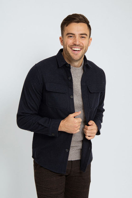 Suitable overshirt august wool blend donkerblauw | Regular-fit