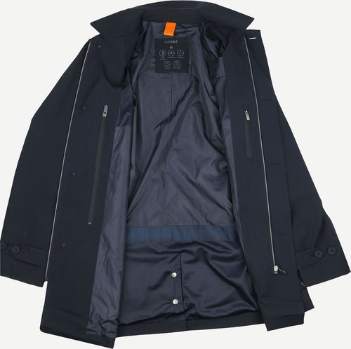 Suitable packable jas long tech donkerblauw