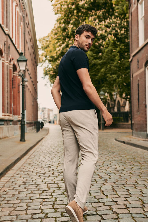 Suitable pantalon jersey pied de poule beige | Slim-fit
