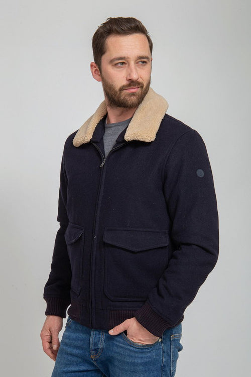 Suitable pilot jas melton wol donkerblauw