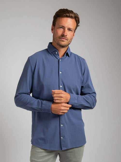 Suitable piqué overhemd jeans blauw