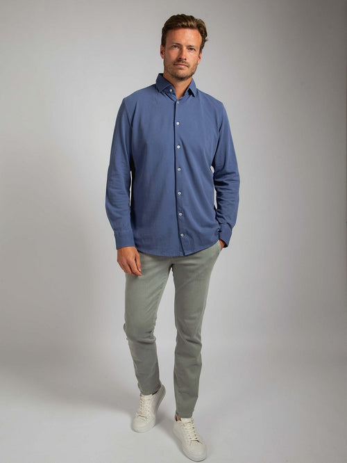 Suitable piqué overhemd jeans blauw