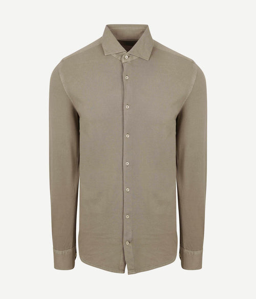 Suitable piqué overhemd taupe
